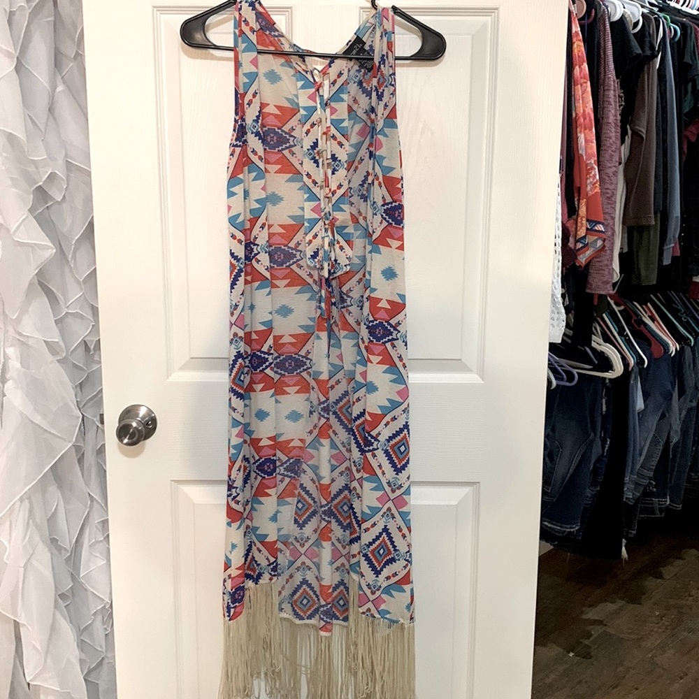 Aztec print fringe duster